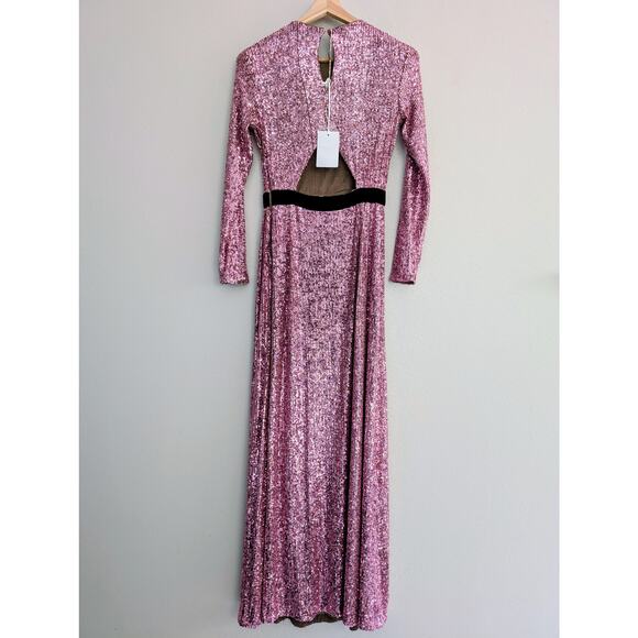 Nenette Milano Rose Pink Sequin Maxi Dress IT 42 US S Evening Gown Made in Italy - Picture 3 of 7